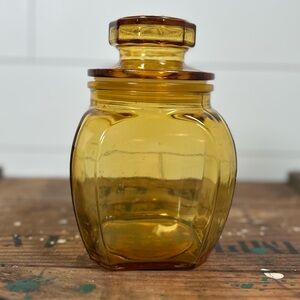 Vintage Amber Glass Jar with Lid